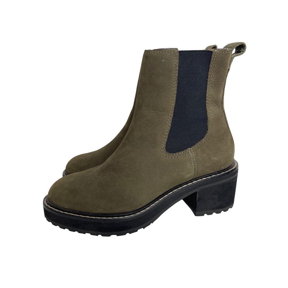 Madewell Carina Platform Chelsea Boots Olive‎ Green Nubuck Leather Lug Sole 6 M